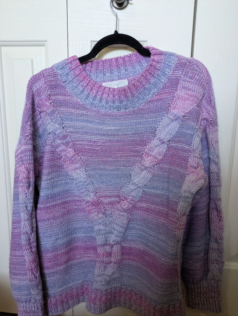 Adyson Parker Lavender & Light Blue Cable Knit Crewneck Sweater